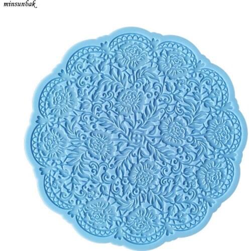 Minsunbak 7.4 inches Beautiful Flowers Lace Mat High Quality Silicone Lace Mold SugarCraft DIY Wedding Cake Decoration Tools