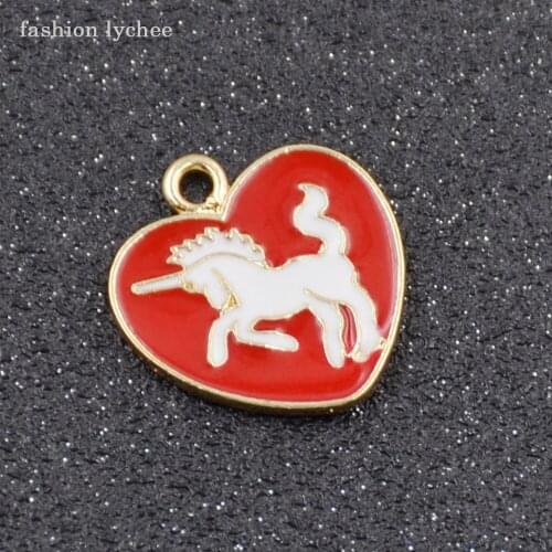 Fashion lychee Animal Unicorn Red Love Heart Shape Pendant For DIY Jewelry Making Necklace Bracelet Charms Components