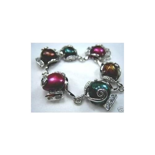 Genuine lavender multicolor pearl tibet silver bracelet