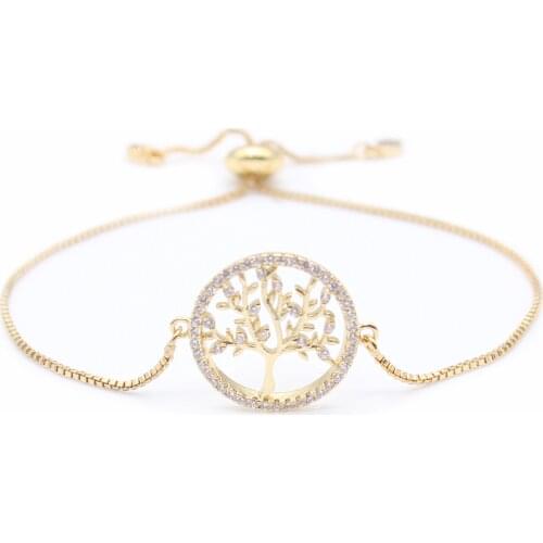 New Cubic Zirconia Tree of Life Bracelet Gold Chain Bracelets Fashion Charm Bracelets for Women Crystal Jewelry Gift MBR190054