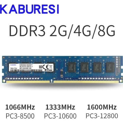 Kaburesi Original DDR3 2GB 4GB 1066mhz /1333mhz /1600MHZ PC3-8500S/ PC3-10600S/ PC3-12800S Desktop RAM Memory 1.5
