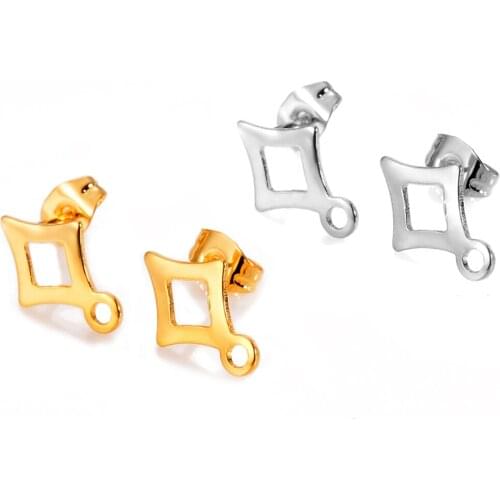 10Pcs Unique Stainless Steel Geometric Ear Stud Post Hollow Earrings Base Connectors Linker DIY Jewelry Making Findings