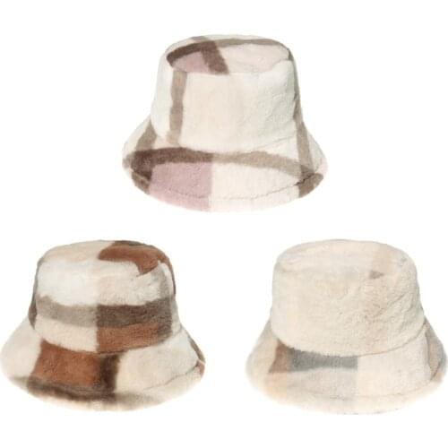 Lattice Plush Basin Hat Grid Fisherman Autumn Winter Plush Bucket Plush Fisherman Hipster Wide Brim Outdoor Trend
