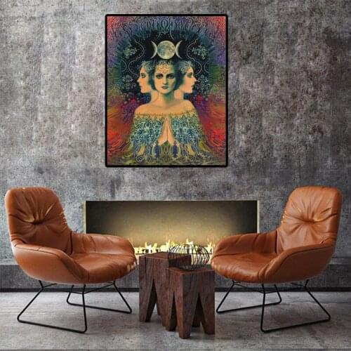 Vintage Mystery Abstract Moon Goddess Paintings Wall Art Nordic Canvas Retro Tarot Pictures Posters Prints Living Bedroom Decor