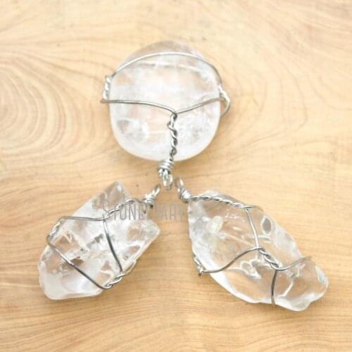 H-CP065 10pcs Raw Citrin e Quartz Point Pendant with Silver Wire Wripped approx 15mmx36mm-23mmx40mm Random in Shape