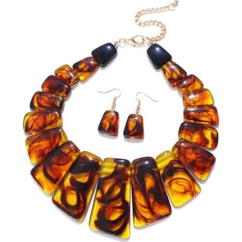 Hyperbole Jewelry Sets Bohemia Acrylic Bib Statement Choker Necklace Drop Earrings Sets Women Jewelry for Party Holiday Wedding