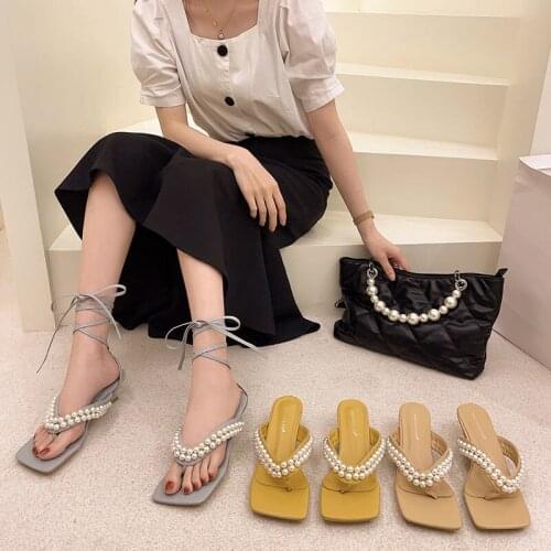 Fairy Style Roman Sandals Womens Summer 2021 New Flip-Toe Pearl Casual Sandals Women