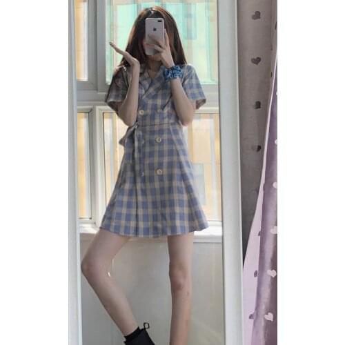 2021 new French waist temperament A-word skirt summer skirt small suit plaid dress female summer