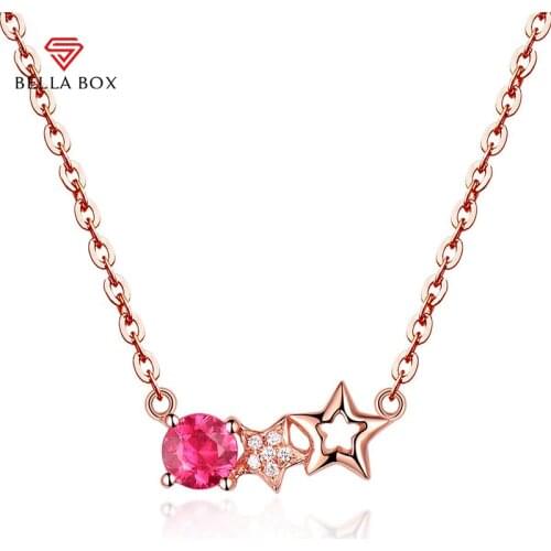 BELLA BOX Silver Women Ruby Gemstone Pendant Necklace Rose Gold Color Silver Fine Jewelry Gift Wholesale 2021 New Trendy