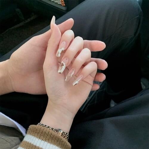 24pcs Cow Pattern Nail Patch Glue Type Removable Long Paragraph Fashion Manicure Save Time False Nails Patch Nail Sticker