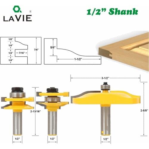 3pcs 12mm 1/2 Shank Door Panel Cabinet Tenon Router Bit Set Milling Cutter For Woodworking Tools