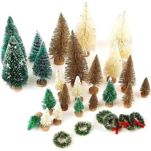 30 Pcs Miniature Frosted Christmas Trees Bottle Brush Mini Trees Plastic Tabletop Trees Ornaments for Christmas Room