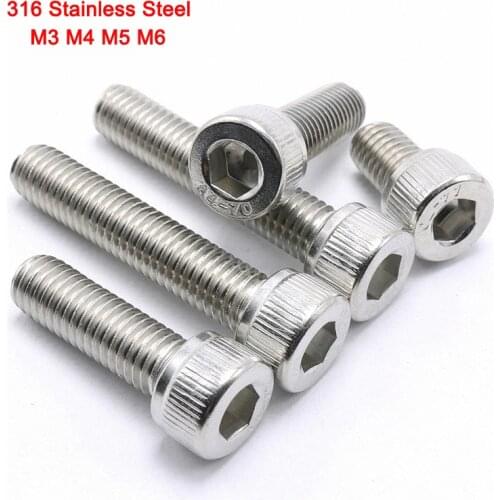5Pcs 316 Stainless Steel DIN912 Allen Bolts Hex Socket Head Cap Screw Marine Grade M3 M4 M5 M6 Length 10\12\16\20-50mm