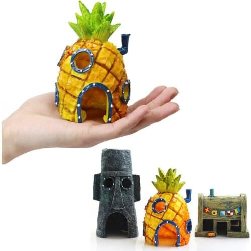 Super 3style Aquarium Decoration Cartoon House for Fish Tank, Pineapple House / Krusty Krab / Octopus' Easter Island Head House