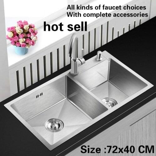 Free shipping Fashion kitchen sink durable 304 stainless steel 3 mm hand made double groove hot sell 72x40 CM