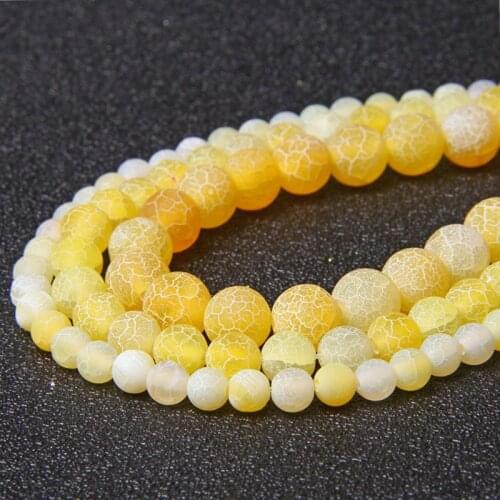 Frost Cracked Yellow Agates Beads Natural Stone Round Loose Beads For Jewelry Making Ball Beads DIY Bracelet Necklace 15" Strand