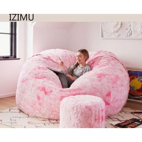 Dropshipping 7ft Giant Fur Bean Bag Cover Living Room Furniture Big Round Soft Fluffy Faux Fur BeanBag Lazy Sofa Bed Coat IZIMU
