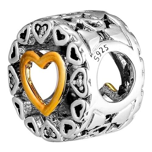 CKK 925 Sterling Silver Jewelry Loving Circle 14K Gold Fashion Charms DIY Beads Fits Original Bracelets
