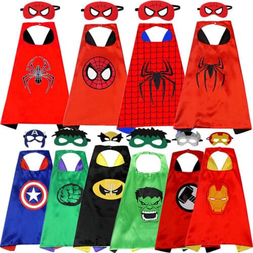 Child Avengers Spiderman/Hulk/Iron Man/Captain America Cloak Cosplay Mask Costume Kids Halloween Robe Costume Carnival Props