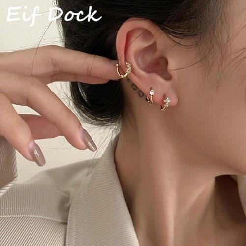 Eif Dock Enamel Silver Color Trendy Star Women Stud Earrings Star-Moon Earrings Simplicity Earrings Jewelry Earrings