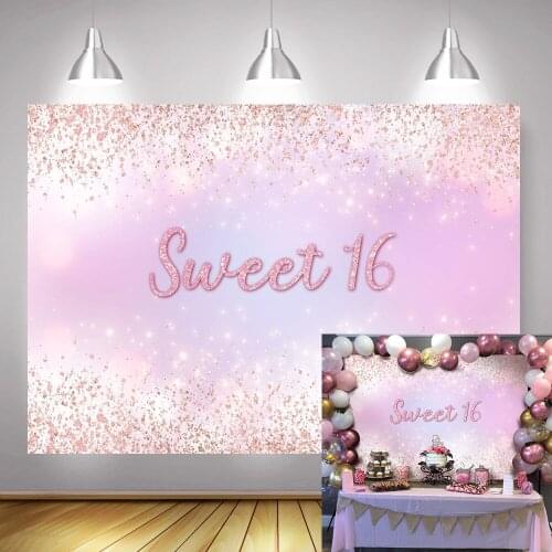 Girls Sweet 16 Birthday Party Backdrop Decoration Gliiter Rose Gold Baby Pink Dreamy Birthday Photo Background Photography