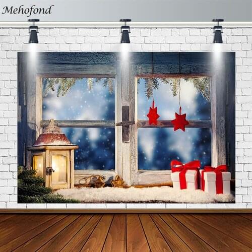 Mehofond Winter Snow Christmas Theme Backdrop Present Window Oil Lamp Decor Photography Background Photo Studio Banner Photozone