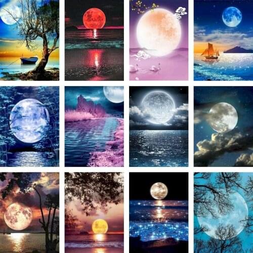 GATYZTORY DIY Pictures By Number Landscape Kits Painting By Numbers Moon Drawing On Canvas Hand Painted Paintings Gift Home Deco