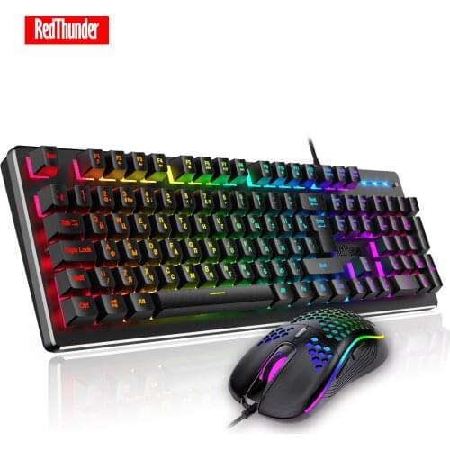 RedThunder K800 RGB Gaming Keyboard and Mouse, Sim-Mechanical Metal Cover, 6400DPI 7 Programmable Button for PC RU ES FR