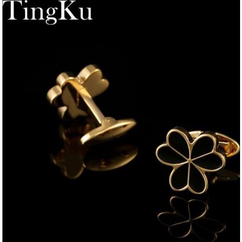 Personalized Cufflinks Black Flower Shape Golden Retro Cufflinks Women Cuff Buttons Gifts for Men Jewelry Wedding Cuff Buttons