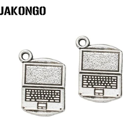 JAKONGO Antique Silver Plated Computer Notepad Charms Pendants for Jewelry Making DIY Handmade Craft 21x13mm 12pcs/lot