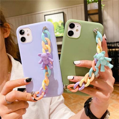 Candy Bear Pendant Bracelet Case For Vivo Y12 Y15 Y19 Y17 Y20 Y73S Y9S X50 Pro Plus X30 Y70S Y50 Z5X V15 Y91C V17 NEO IQOO Z1X