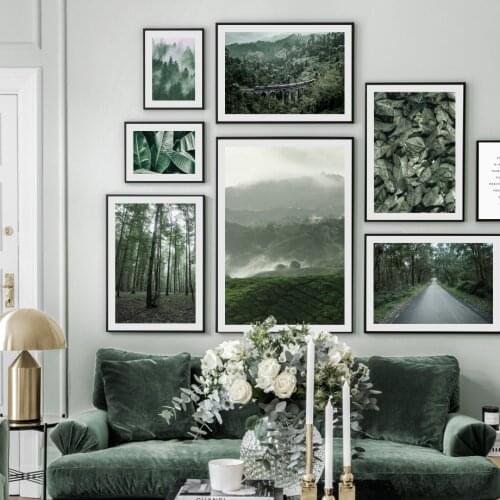 Forest Road Mountain Bridge Banana Leaf Wall Art Canvas Painting Nordic Posters And Prints Wall Pictures For Living Room Decor