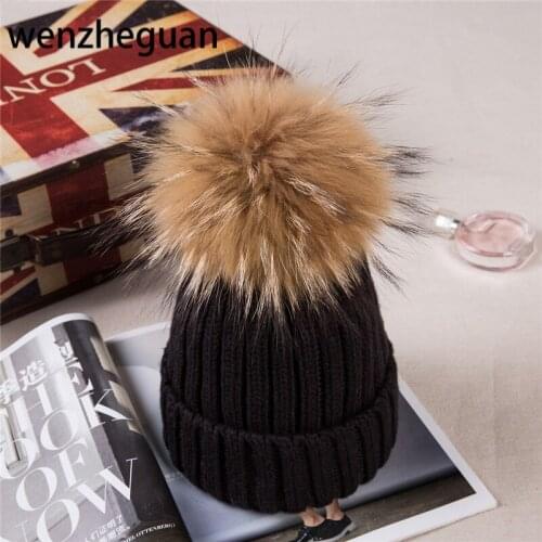 Hot Sale Fur Ball Womens Hats Velvet Knitted Cap Pom Pom Warm Winter Hat For Women Fashion Girl Skullies Beanies Cap Female Hat