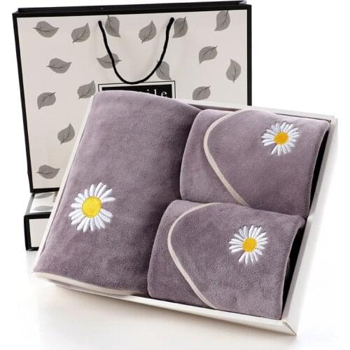 Small Daisy Embroidery Microfiber Bath Towel Set Gift Soft Absorbent Bath Towel + Towel Set