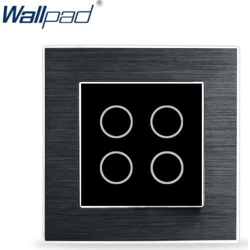 Metal 4 Gang Smart Touch Switch Glass Wallpad Luxury Wall Switch Aluminium Satin Metal Panel 4 Gang 2 Way Touch Sensor Switch