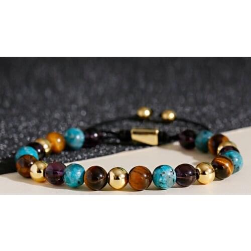 Men Womens Tiger Eye Stone Beads Weaving Bracelet Bangle Homme Trendy Chakra Copper Adjustable Charm Bracelet Dropshipping