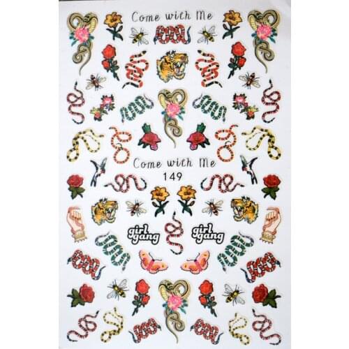 10PCS Nail Decals DesignerBrand Flower Snake Smiley Nail Sticker 3D Bee Nail Slider Cartoon Character Nail Supplies Decoration