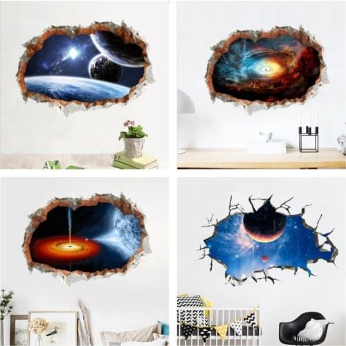 Black Hole Nebula Planet Star Wall Stickers For Kids Room Decoration Vivid 3d Space Theme Mural Art Diy Home Decals Pvc Posters