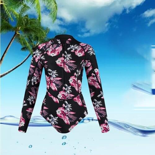 2mm Neoprene Wetsuit One Piece Swimsuit Rashguard Printed Long Sleeve Surfing Swimming Snorkeling Bathing Suit Shorty Womens