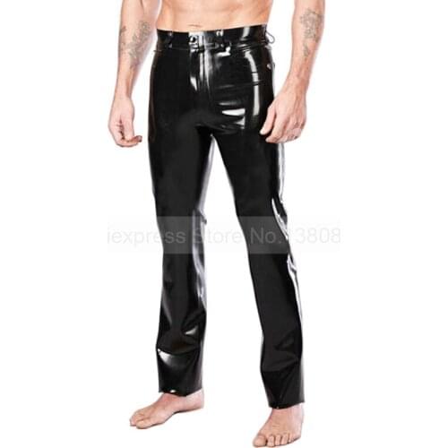 Solid Black Sexy Latex Men Trousers Rubber Fetish Pants Costumes Custom Made S-LTM019