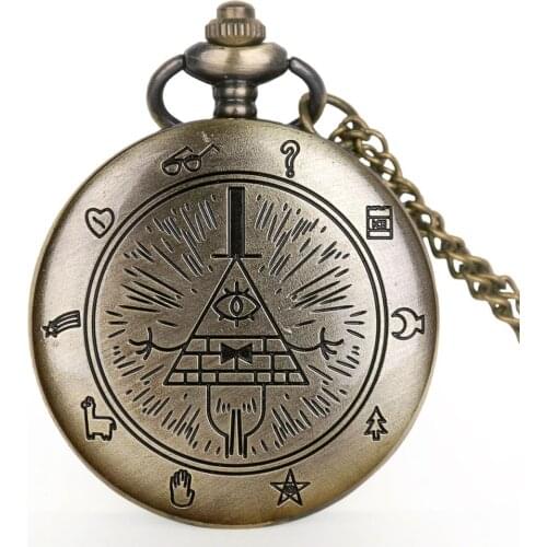 Wholesale Pocket Watches Grey Bill Cipher Quartz Pocket Watches Analog Pendant Men Women Watch with Necklace Chain