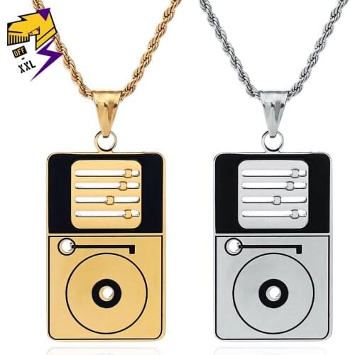 Hip Hop Hippie DJ Disc Necklaces Stainless Steel Gold Color Chain Long Necklace Beat Matching Pendant Corrente Masculina Jewelry