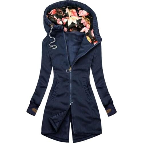 2020 Women Winter Coat Warm Long Sleeve Tops Slim Outerwear Fashion Zipper Pocket Hooded Drawstring Overcoats Autumn Clothes