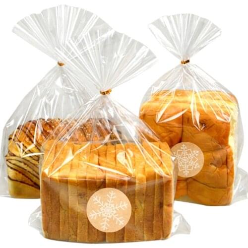 Transparent Plastic Bags Candy Lollipop Cookie Packaging Bag with Sealing Twist Ties Snowflake Sticker Party Toast Bread Bag