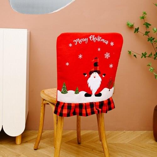 Christmas Home Decoration Chair Covers Santa Pattern Red and White Plaid Xmas Dinner Seat Back Caps Christmas Ornament for Home