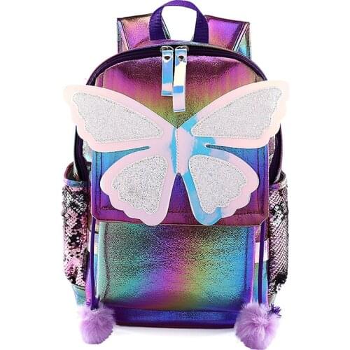 Girls Mermaid Laser Backpack Bag Sequin Butterfly Wings Shoulder Back Pack Bags For School Outdoor Travel Backpacks Rucksack