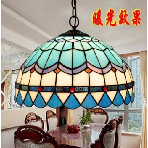 Mediterranean style Crown Tiffany pendant light bedroom living room lamp restaurant E27 110-240V