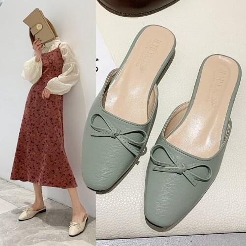 2020 spring new ladies slippers outside Japanese cute half drag Sweet bow comfortable flat non-slip elegant womens shoes U30-20
