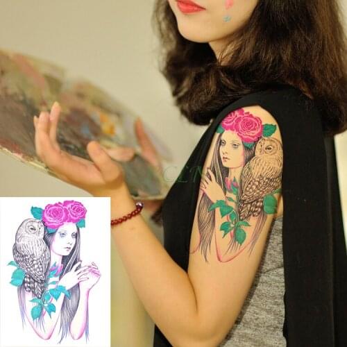Waterproof Temporary Tattoo Sticker Owl Rose flower Beauty girl Body Art Fake Tatto Flash Tatoo leg Arm for Women Men lady