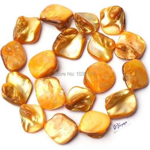 High Quality 15-20mm Pretty Natural Yellow Shell MOP Freeform Shape DIY Gems Loose Beads Strand 15" Jewelry Making w873
